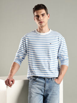 Tommy Hilfiger - Men Blue Striped Regular Fit Cotton T-Shirt