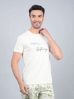 CRIMSOUNE CLUB - Men Cream Typographic Print T-Shirt