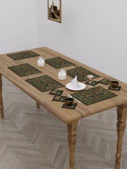 House of Gulab - Banarasi Zari Set of 6 Placemats with 6 Coasters