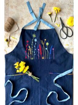 Okhai - Women Indigo Tropical Fresh Hand Embroidered Pure Cotton Apron