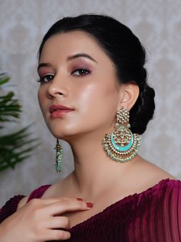 Designbox - Sky Blue Meenakari Long Earrings with Kundan Stones