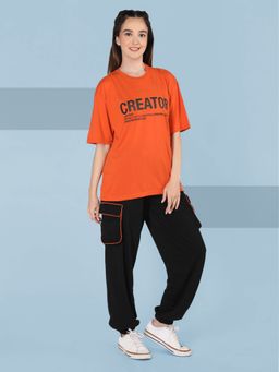 CHKOKKO - Women Orange Summer Co-Ord (Set of 2)