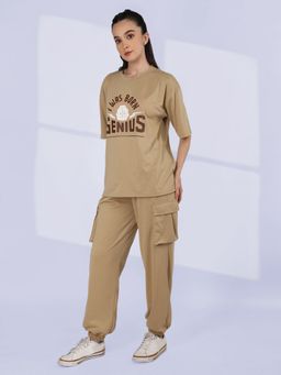 CHKOKKO - Women Khaki Summer Co-Ord (Set of 2)