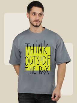 CHKOKKO - Grey Printed Oversized T-Shirt for Men