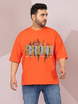 CHKOKKO - Men's Orange Oversized Printed T-Shirt
