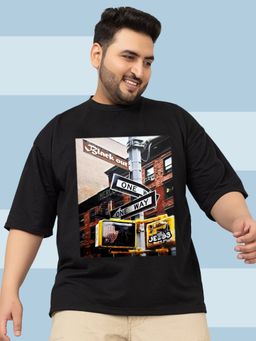 CHKOKKO - Men's Black Oversized Graphic Print T-Shirt