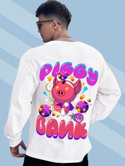 CHKOKKO - White Oversized Round Neck Drop Shoulder Printed Cotton Full Sleeves T-Shirt