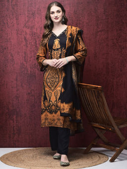 Shree - Women Liva Black Paisley Print Kurta with Pant & Dupatta (Set of 3)