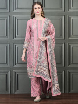 Shree - Women Pashmina Pink Paisley Print Kurta with Pant & Dupatta (Set of 3)