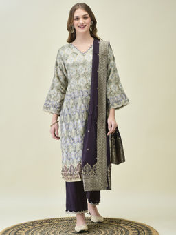 Shree - Women Dola Jacquard Blue Kurta with Pant & Dupatta (Set of 3)