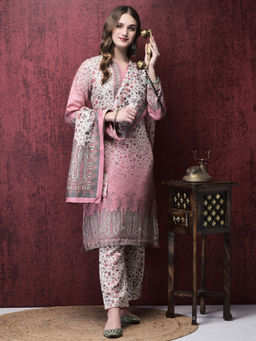 Shree - Women Pashmina Pink Calico Print Kurta with Pant & Dupatta (Set of 3)