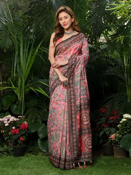 Beatitude - Multicolor Printed Cotton Kalamkari Saree with Unstitched Blouse