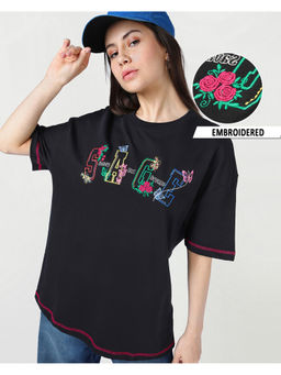Bewakoof - Women's Black Graphic Printed Oversized T-shirt