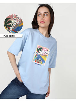 Bewakoof - Women's Sky Blue Salty Soul Graphic Printed Oversized T-shirt