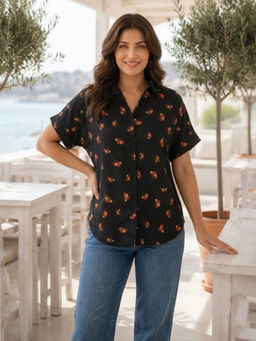 Qurvii - Black Floral Print Shirt