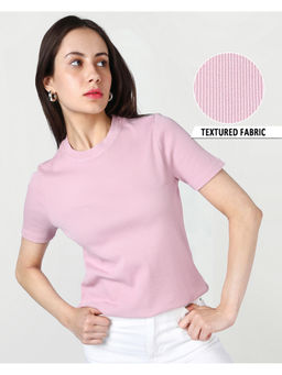 Bewakoof - Women's Pink Whip Washed Slim Fit T-shirt