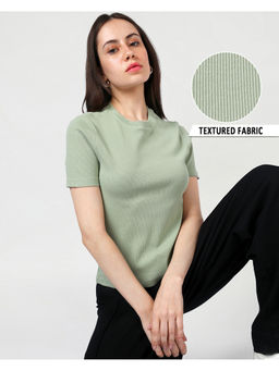 Bewakoof - Women's Swamp Green Washed Slim Fit T-shirt