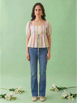 AMAGYAA - Multi-Color Boho Peplum Top