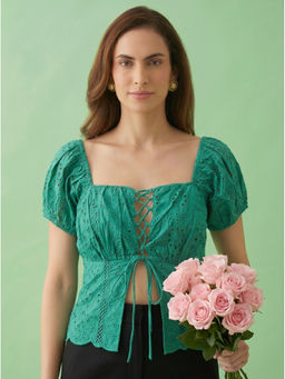 AMAGYAA - Green Tie Front Top
