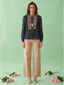 AMAGYAA - Navy Blue Elegant Touch Top