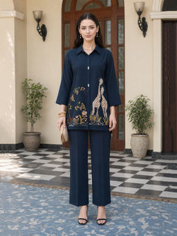 ZUMMER - Navy Blue Embroidered Co-Ord Set