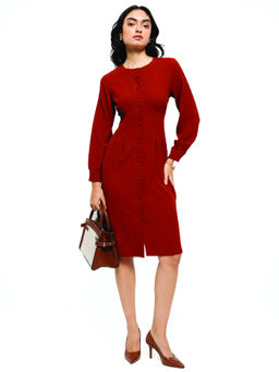 Strong And Brave - Maroon A-line Dress