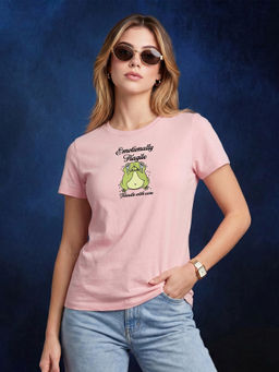 JUNEBERRY - Emotionally Fragile Pink Printed Regular Fit T-Shirt