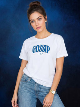 JUNEBERRY - Gossip White Graphic Printed Regular Fit T-Shirt