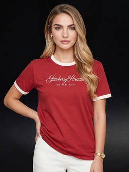 JUNEBERRY - Paradise Red Regular Fit Graphic Printed T-shirt