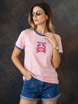 JUNEBERRY - Oh Crab Pink Graphic Printed Regular Fit T-Shirt