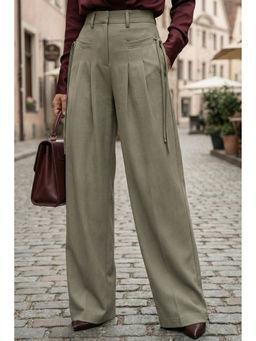 JUNEBERRY - Moss Grey HIgh Waist Tailored Wide-Leg Trouser