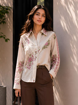 KAFTANIZE - White Floral Printed Shirt