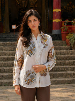 KAFTANIZE - White Floral Printed Shirt
