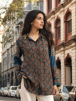 KAFTANIZE - Blue Geometric Printed Shirt