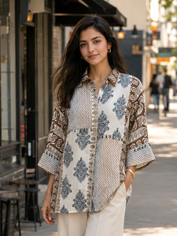 KAFTANIZE - White Floral Printed Shirt