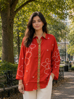 KAFTANIZE - Rust Floral Printed Shirt