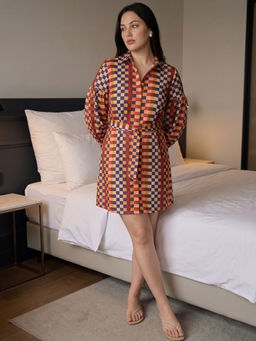 ZUMMER - Multi-Color Checkered Shirt Dress with Belt