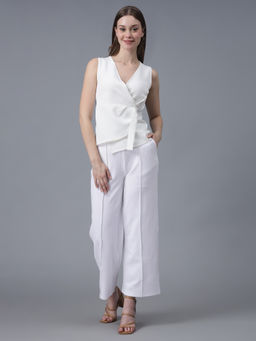Saffe - White Solid Texture Sleeveless Co-Ord Set