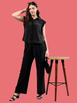 Saffe - Black Knitted Sleeveless Collared Co-ord Set