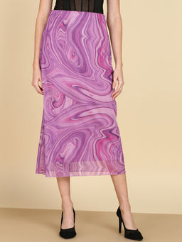 Saffe - Multi-color Polyester Blend Abstract Printed Body Fitted Skirt