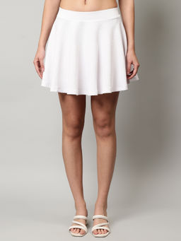 Saffe - Women White Solid Flared Casual Mini Pleated Skirt