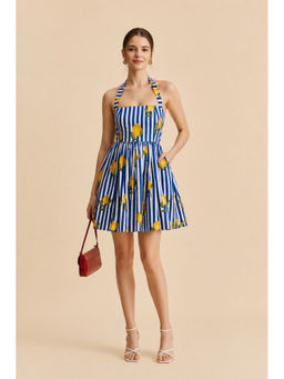 Kaori By Shreya - Blue Halter Neck Skater Dress