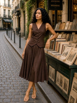 Mabish By Sonal Jain - Brown Vest with Flare Skirt