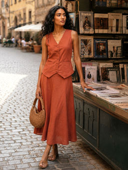 Mabish By Sonal Jain - Rust Vest with Flare Skirt