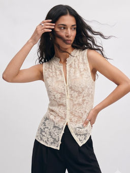 Outzidr - Beige Lace Detail Top
