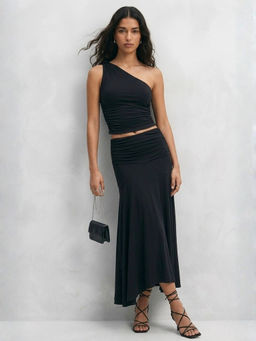 Outzidr - Black One Shoulder Fitted Top and Skirt