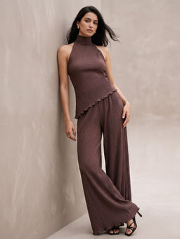 Outzidr - Brown Halter Neck and Wide-Leg Co-Ord Set