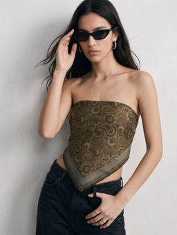 Outzidr - Olive Bandana Style Printed Crop Top