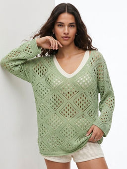 Outzidr - Green Relaxed Crochet Top