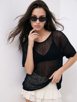 Outzidr - Black Crochet Relaxed Top